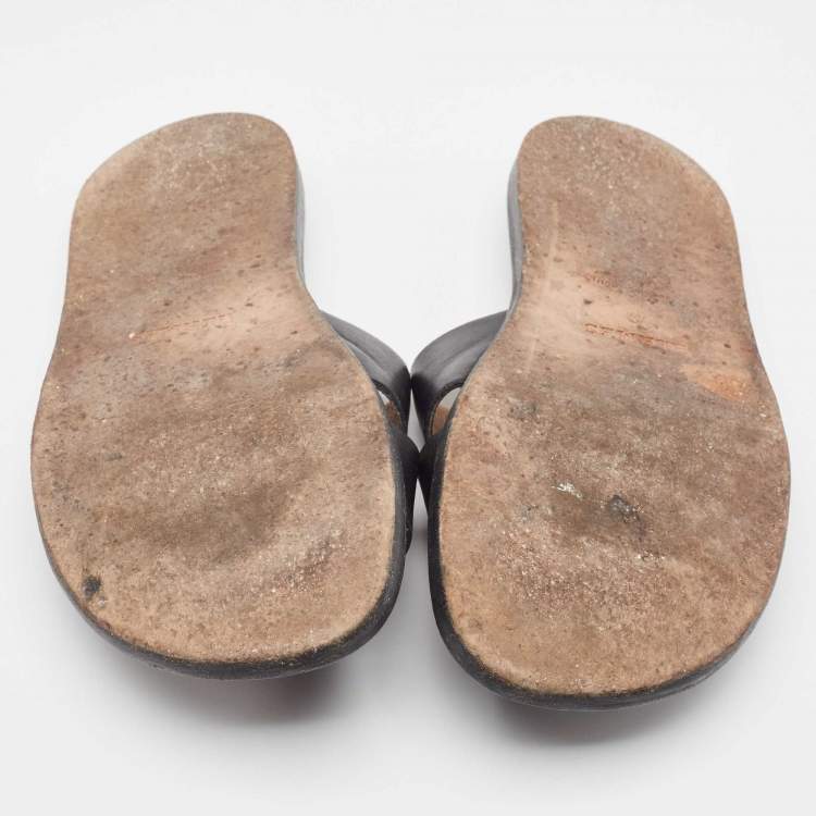 Pre Owned Hermes Black Leather Izmir Slide Sandals Size 43