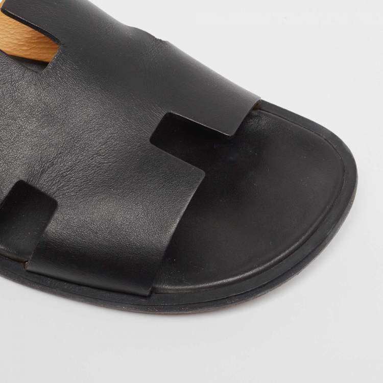 Pre Owned Hermes Black Leather Izmir Slide Sandals Size 43