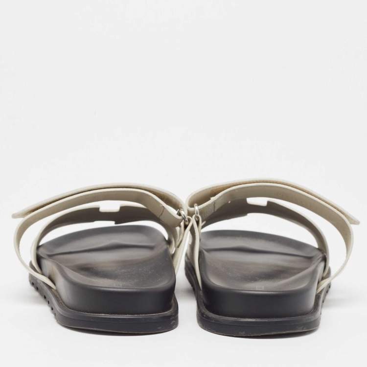 Pre Owned Hermes White Leather Chypre Sandals Size 43