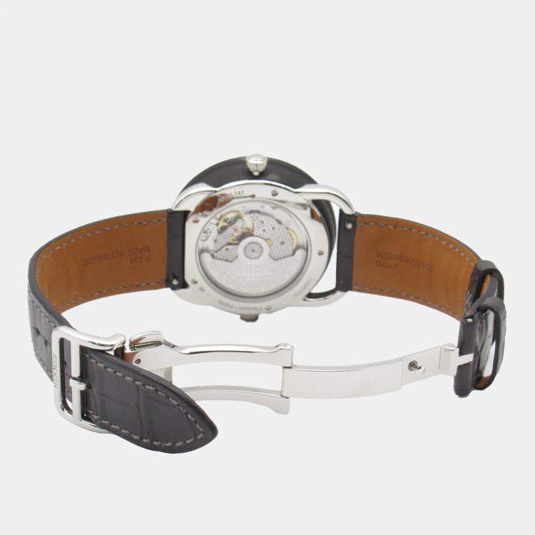 Pre Owned Hermes Black Titanium Le Temps Voyageur W057258WW00 Automatic Men's Wristwatch 41 mm