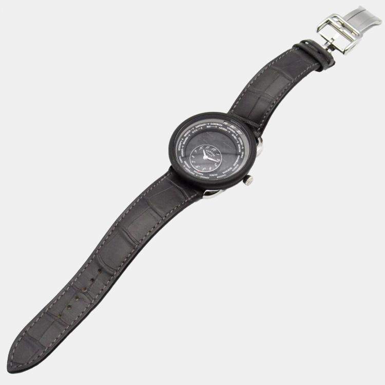 Pre Owned Hermes Black Titanium Le Temps Voyageur W057258WW00 Automatic Men's Wristwatch 41 mm