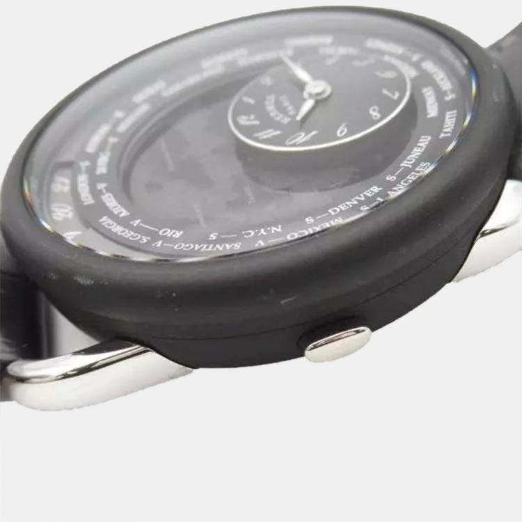 Pre Owned Hermes Black Titanium Le Temps Voyageur W057258WW00 Automatic Men's Wristwatch 41 mm
