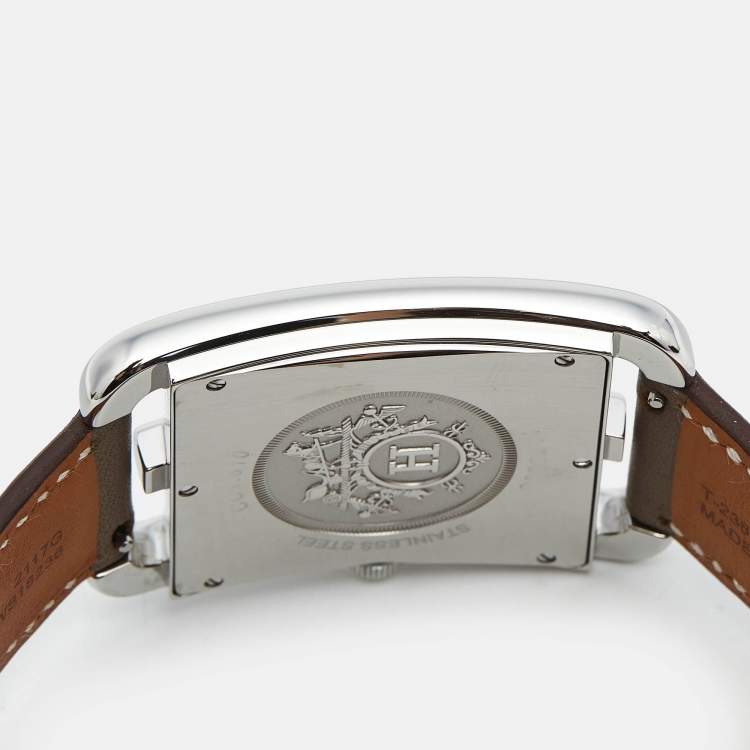 Pre Owned Hermes Opaline Silver Stainless Steel Leather Cape Cod W044350WW00 Men's Wristwatch 33 mm