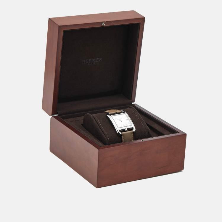 Pre Owned Hermes Opaline Silver Stainless Steel Leather Cape Cod W044350WW00 Men's Wristwatch 33 mm