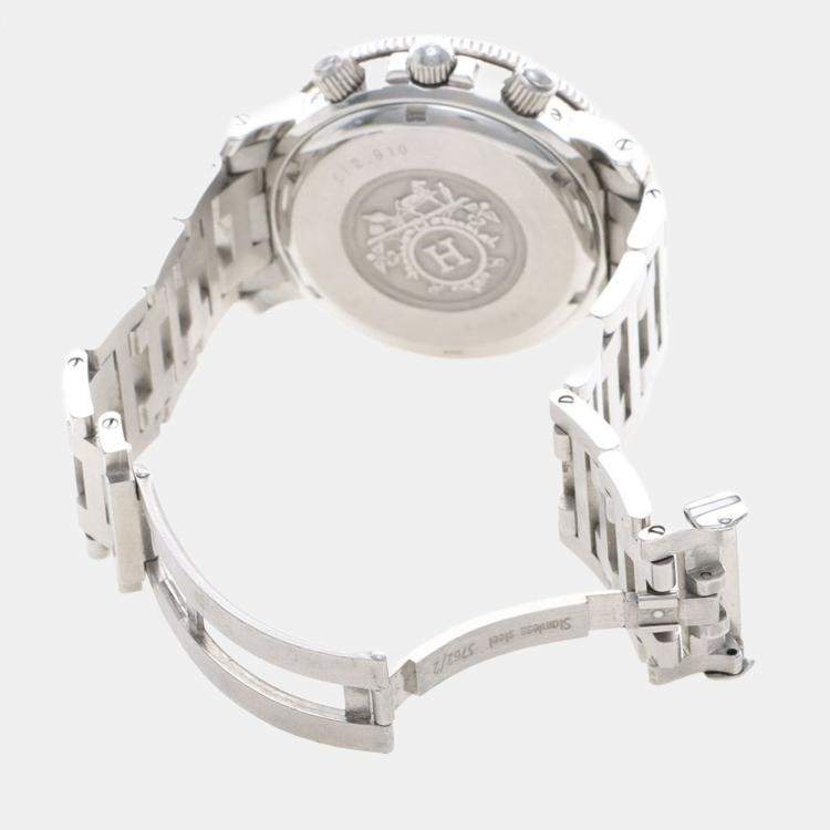 Pre Owned Hermes Clipper Chronograph CL2.910 Automatic Black Stainless Steel Men's Wristwatch 40mm