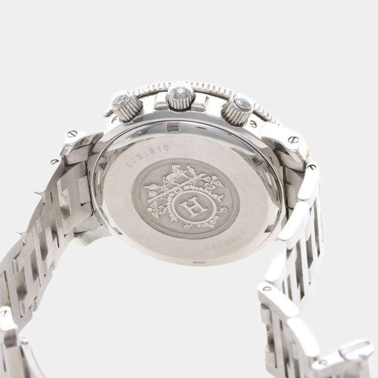 Pre Owned Hermes Clipper Chronograph CL2.910 Automatic Black Stainless Steel Men's Wristwatch 40mm