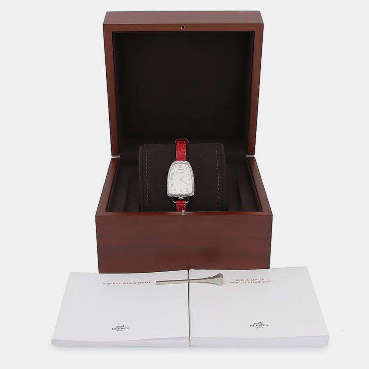 مملوكة مسبقًا ساعة يد نسائية هيرمس جالوب d'هيرمس GA1.230 ستانلس ستيل مرصعة بالألماس كوارتز 26 مم