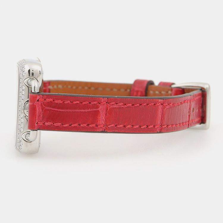 مملوكة مسبقًا ساعة يد نسائية هيرمس جالوب d'هيرمس GA1.230 ستانلس ستيل مرصعة بالألماس كوارتز 26 مم