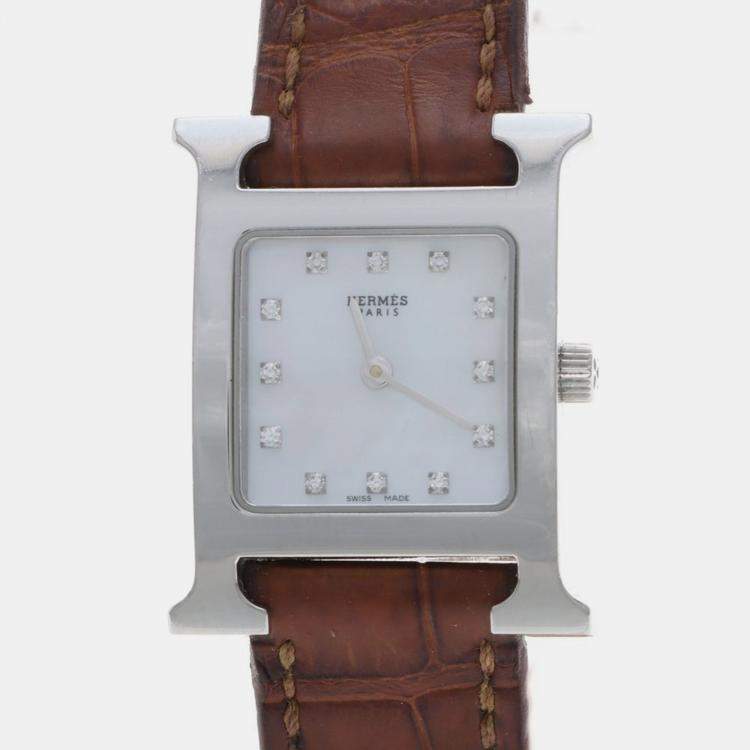 Pre Owned Hermes Heure H HH1.210 Quartz Diamond Stainless Steel Women's Wristwatch 21mm