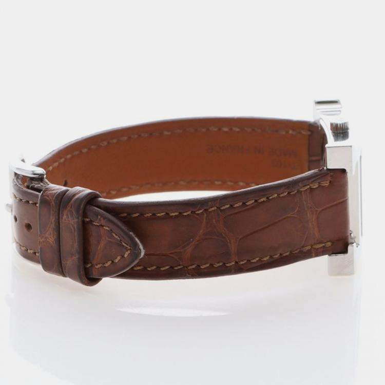 Pre Owned Hermes Heure H HH1.210 Quartz Diamond Stainless Steel Women's Wristwatch 21mm