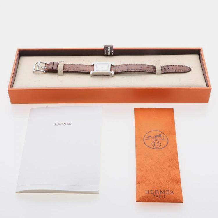 Pre Owned Hermes Heure H HH1.210 Quartz Diamond Stainless Steel Women's Wristwatch 21mm