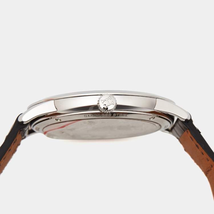 مملوكة مسبقًا Hermès Slim d'Hermes CA2.810 Silver Stainless Steel Alliagator Leather Men's Wristwatch 39.50 mm