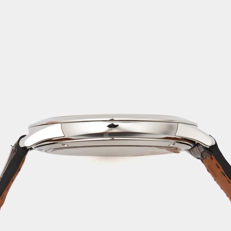 مملوكة مسبقًا Hermès Slim d'Hermes CA2.810 Silver Stainless Steel Alliagator Leather Men's Wristwatch 39.50 mm