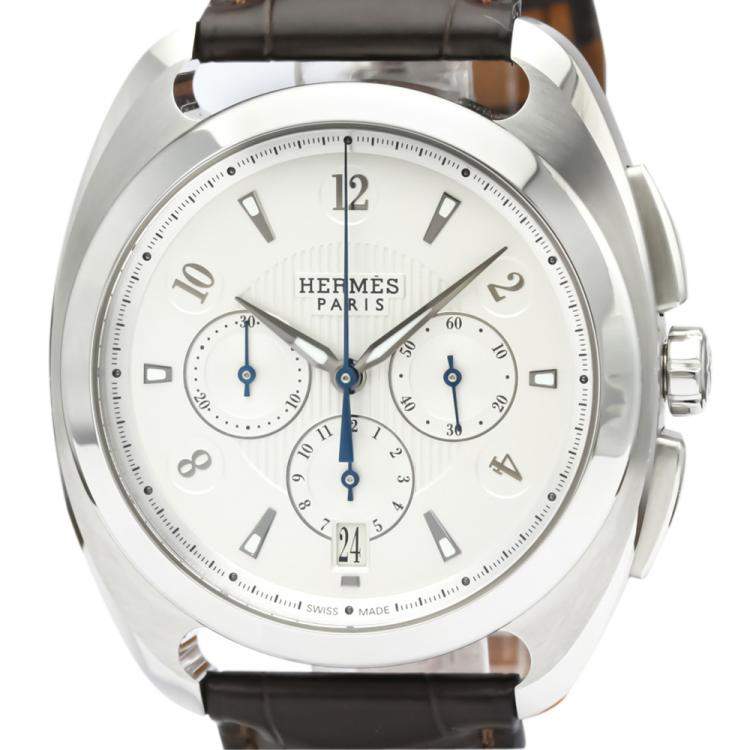 Pre Owned Hermes Silver Stainless Steel Dressage DR5.910 Automatic Men's Wristwatch 41 MM