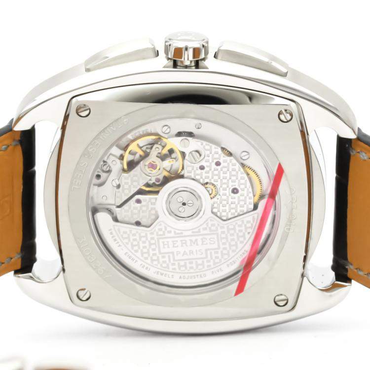 Pre Owned Hermes Black Stainless Steel Dressage Chronograph Automatic DR5.910 Men's Wristwatch 41 MM