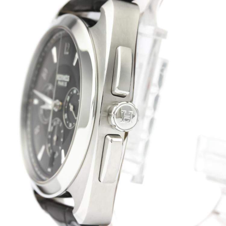 Pre Owned Hermes Black Stainless Steel Dressage Chronograph Automatic DR5.910 Men's Wristwatch 41 MM