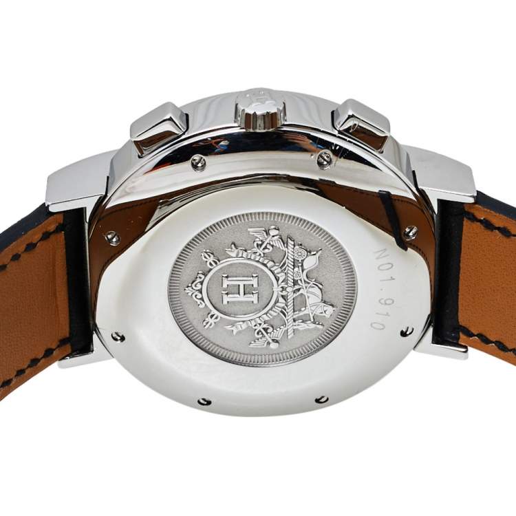 Pre Owned Hermes Silver Stainless Steel & Leather Nomade Chrono N01.910 Men's Wristwatch 39 mm