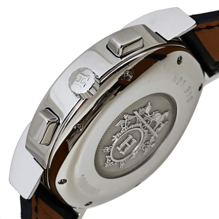 Pre Owned Hermes Silver Stainless Steel & Leather Nomade Chrono N01.910 Men's Wristwatch 39 mm