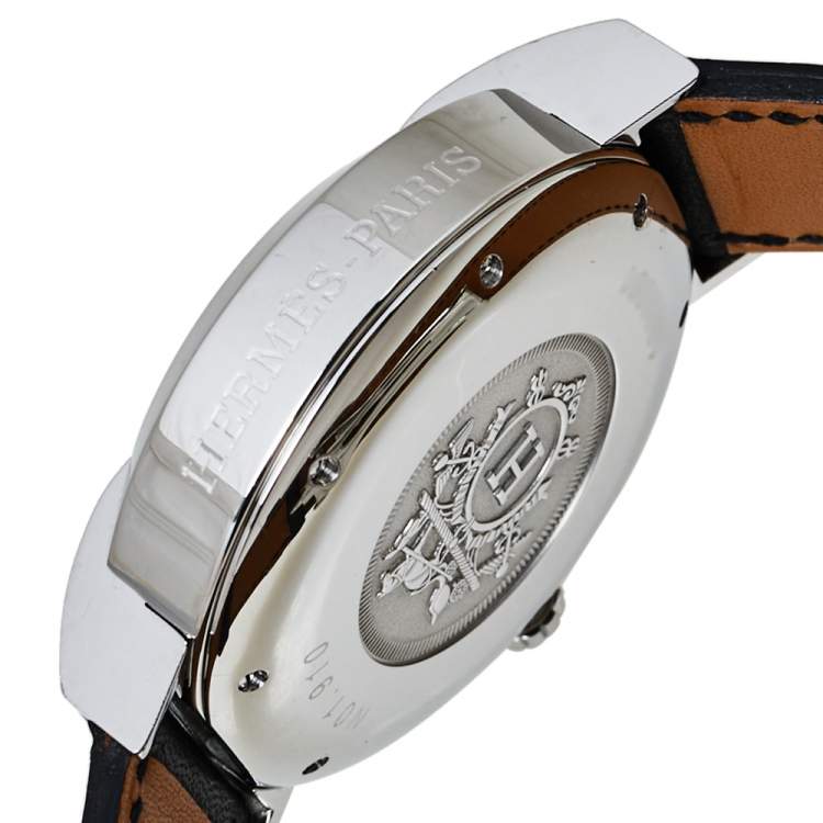 Pre Owned Hermes Silver Stainless Steel & Leather Nomade Chrono N01.910 Men's Wristwatch 39 mm
