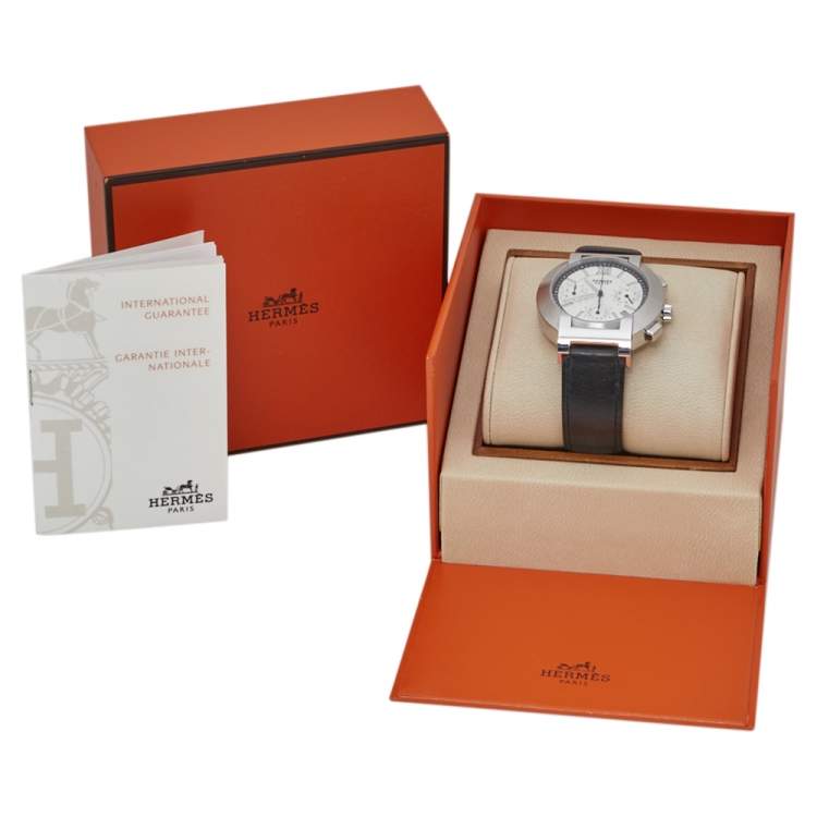 Pre Owned Hermes Silver Stainless Steel & Leather Nomade Chrono N01.910 Men's Wristwatch 39 mm