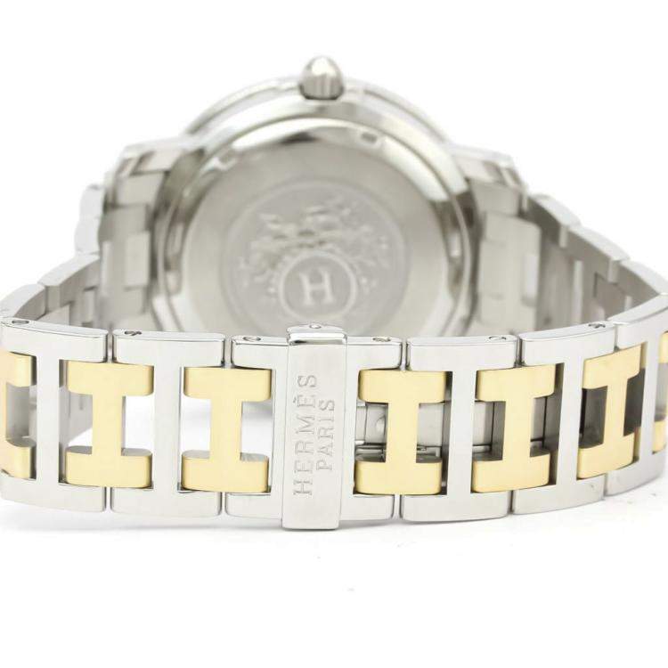 Pre Owned Hermes Silver Gold Tone Stainless Steel Clipper Diver Chronograph Quartz CL7.720 Men's Wristwatch 38 MM