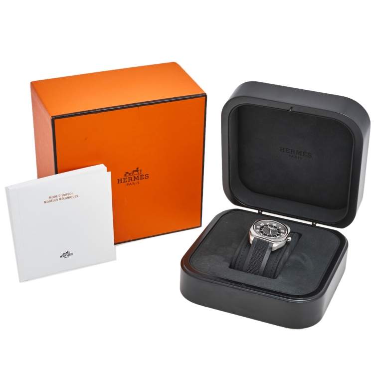 Pre Owned Hermes Grey Titanium Rubber H08 SP1.471 Men's Wristwatch 39 mm
