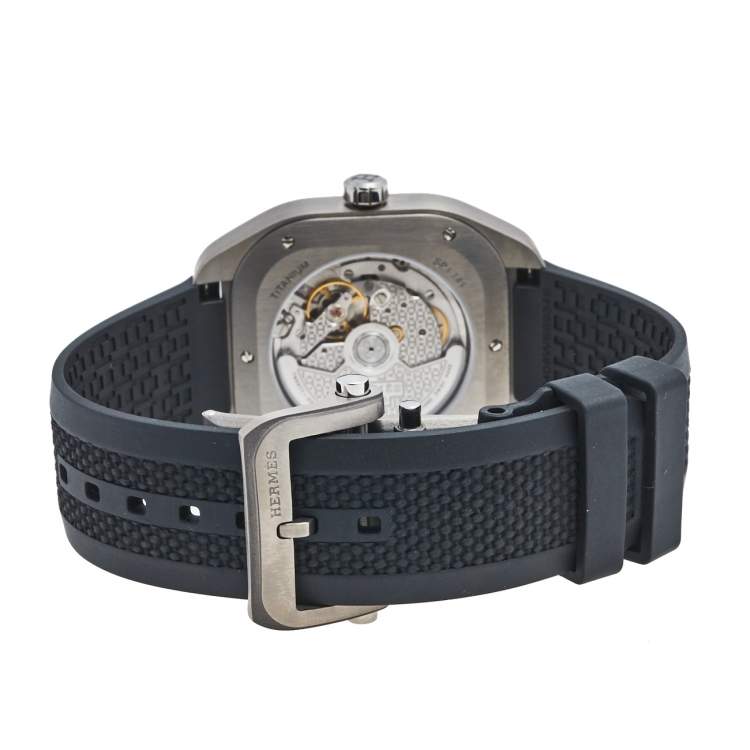 Pre Owned Hermes Grey Titanium Rubber H08 SP1.471 Men's Wristwatch 39 mm