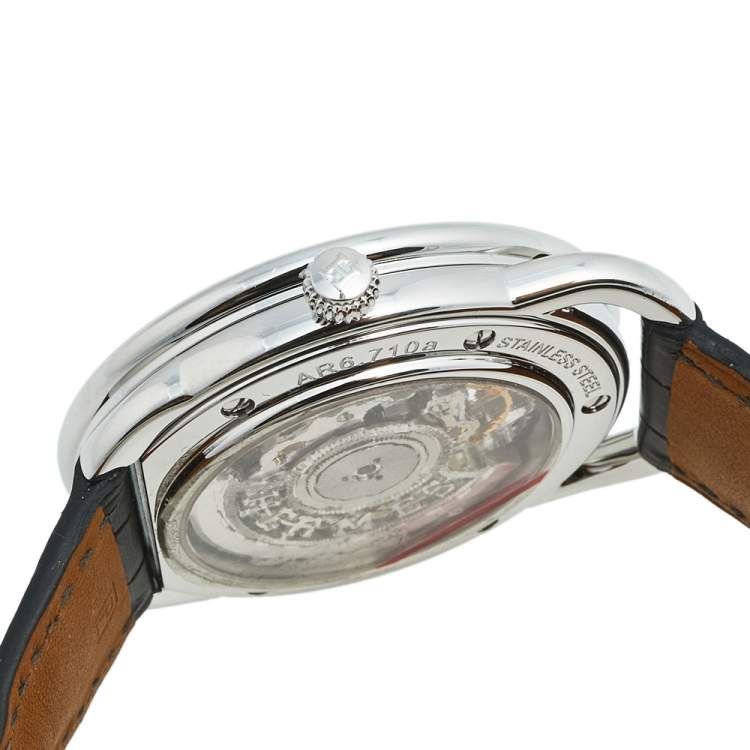 Pre Owned Hermes Skeleton Stainless Steel Alligator Arceau Squelette AR6.710a Men's Wristwatch 41 mm