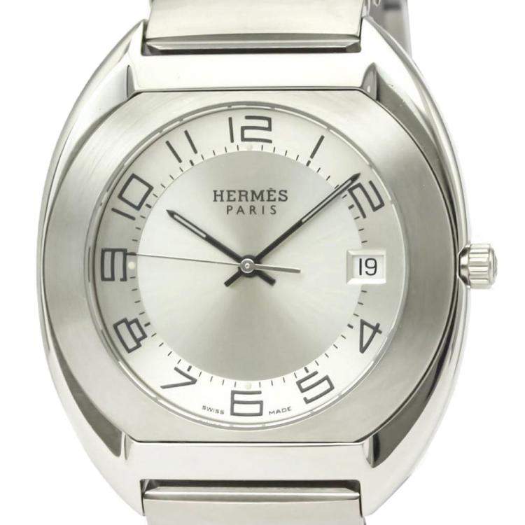 Pre Owned Hermes Silver Stainless Steel Espace ES2.710 Quartz Men's Wristwatch 38 MM 