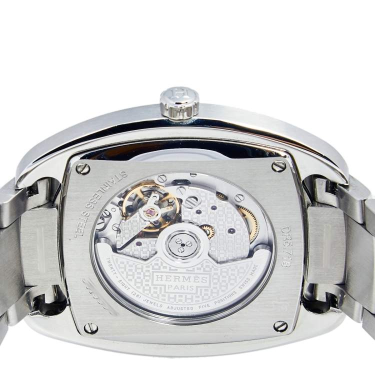 Pre Owned Hermes Silver White Stainless Steel Dressage DR5.71B Men's Wristwatch 40 mm