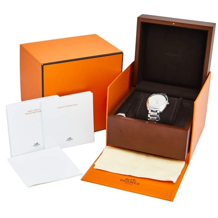 Pre Owned Hermes Silver White Stainless Steel Dressage DR5.71B Men's Wristwatch 40 mm