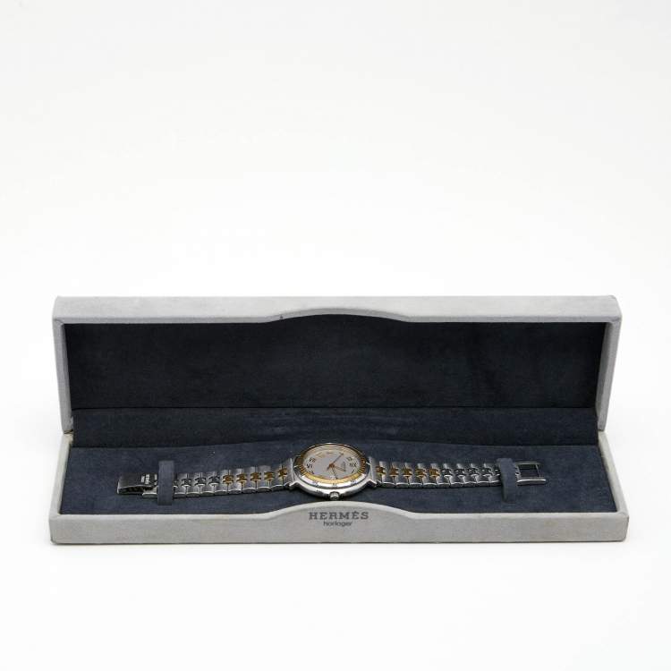 Pre Owned Hermes Silver Stainless Steel & Gold Plated Captain Nemo Quartz Men's Wristwatch 36MM