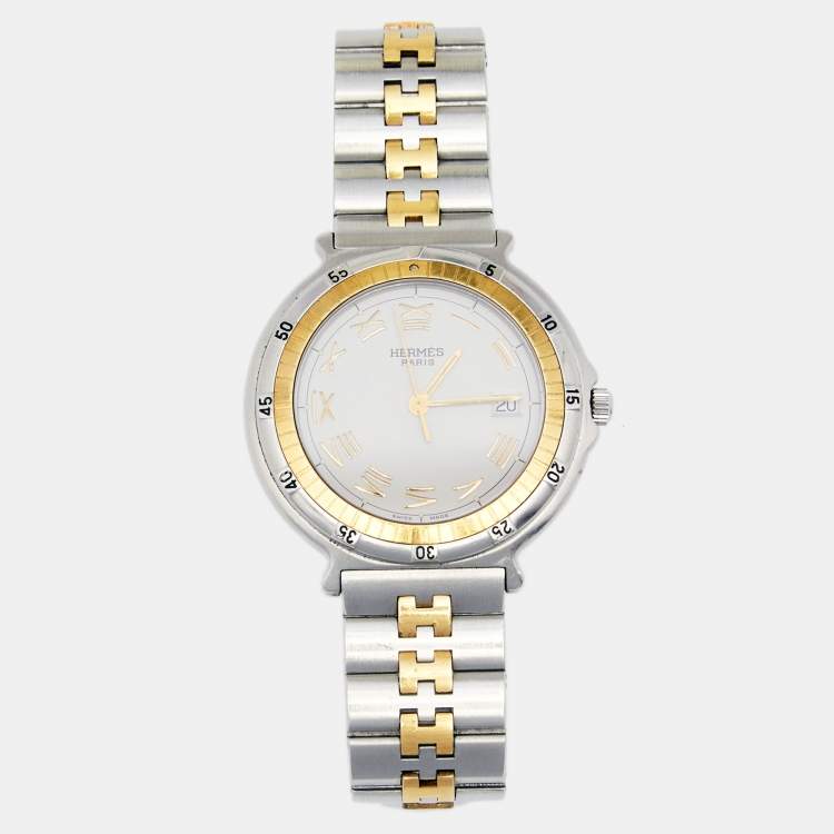 Pre Owned Hermes Silver Stainless Steel & Gold Plated Captain Nemo Quartz Men's Wristwatch 36MM