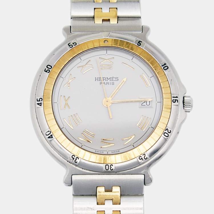 Pre Owned Hermes Silver Stainless Steel & Gold Plated Captain Nemo Quartz Men's Wristwatch 36MM
