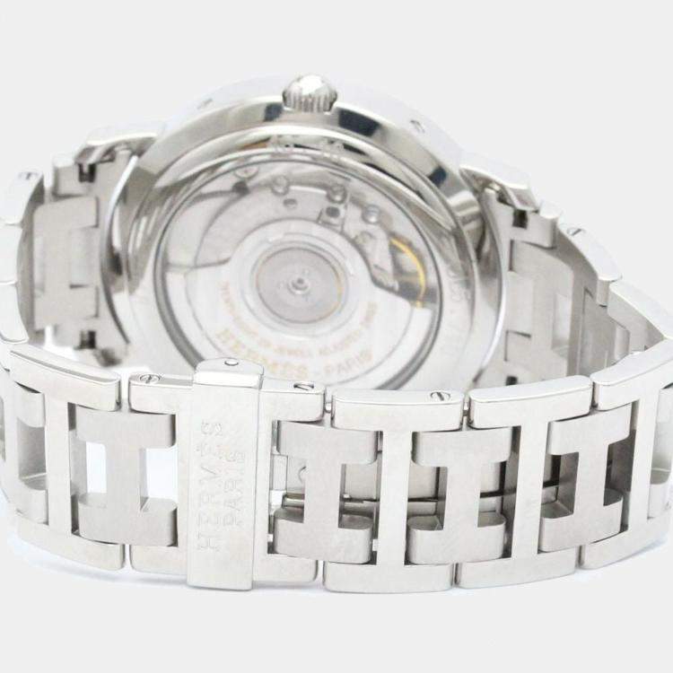 Pre Owned Hermes White Stainless Steel Clipper CL5.710 Quartz Men's Wristwatch 36 mm