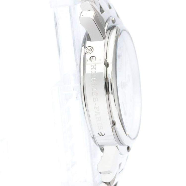 Pre Owned Hermes White Stainless Steel Clipper CL5.710 Quartz Men's Wristwatch 36 mm