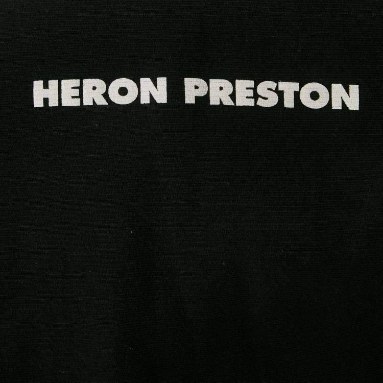 Pre Owned Heron Preston Black Logo Print Cotton Crew Neck Sweatshirt M