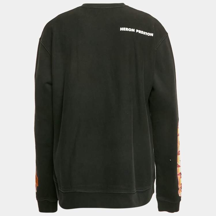 Pre Owned Heron Preston Black Logo Print Cotton Crew Neck Sweatshirt M