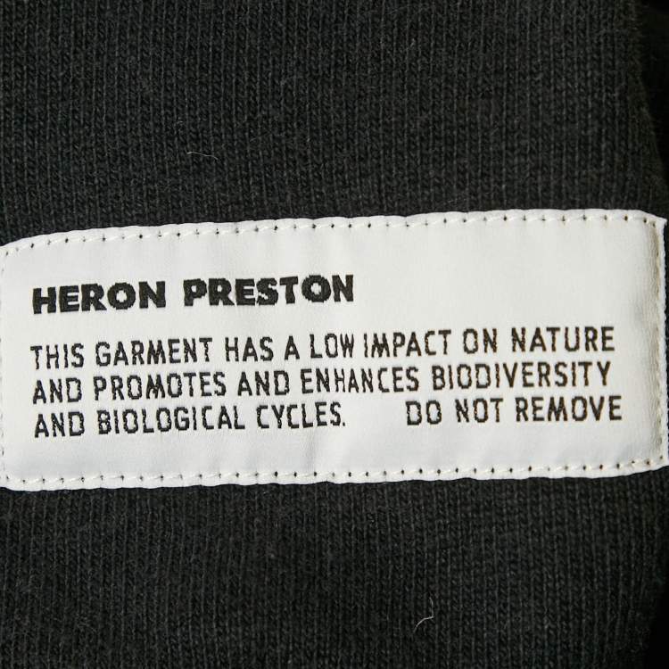 Pre Owned Heron Preston Black Logo Patch Detail Printed Cotton Zip-Up Hoodie M