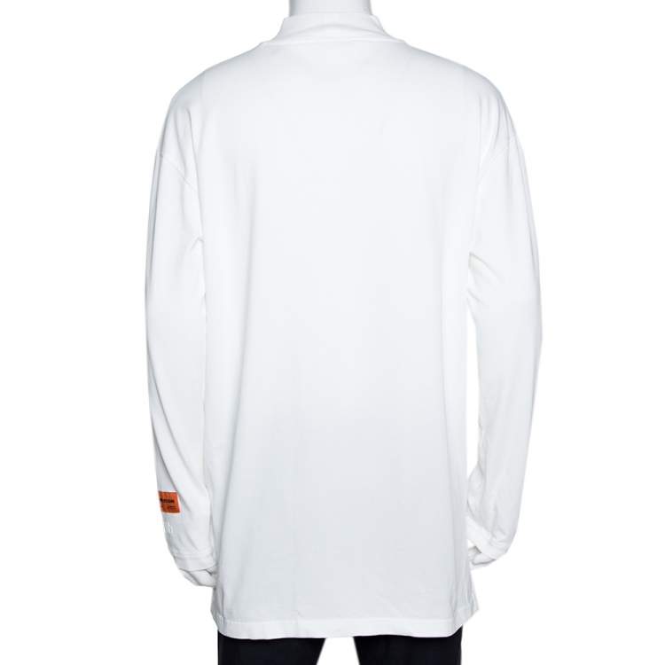 Pre Owned Heron Preston White CTNMB Embroidered Cotton Turtleneck T-Shirt M