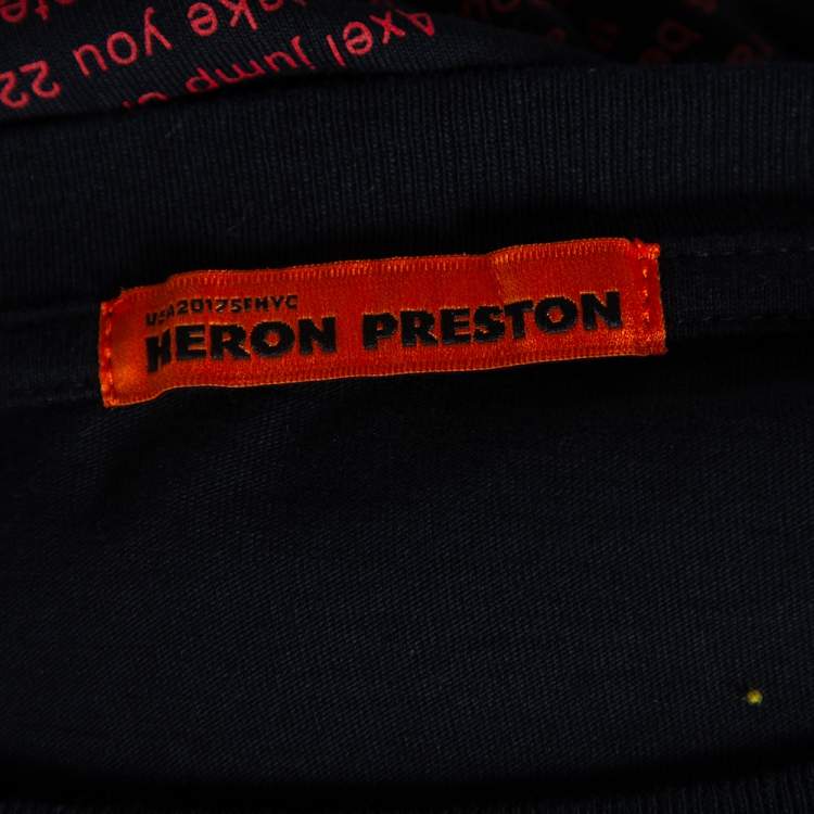 Pre Owned Heron Preston Black Cotton NASA Facts Logo Print Short Sleeve T-Shirt S