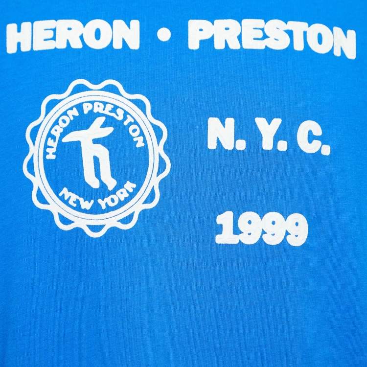 Pre Owned Heron Preston Blue Logo Print Cotton Crew Neck Oversized T-Shirt XL