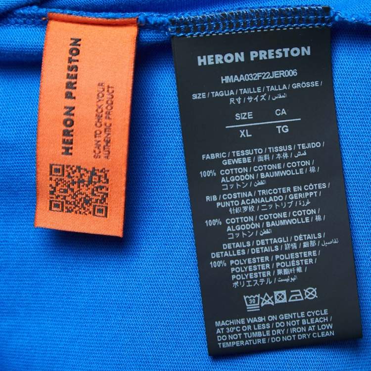Pre Owned Heron Preston Blue Logo Print Cotton Crew Neck Oversized T-Shirt XL