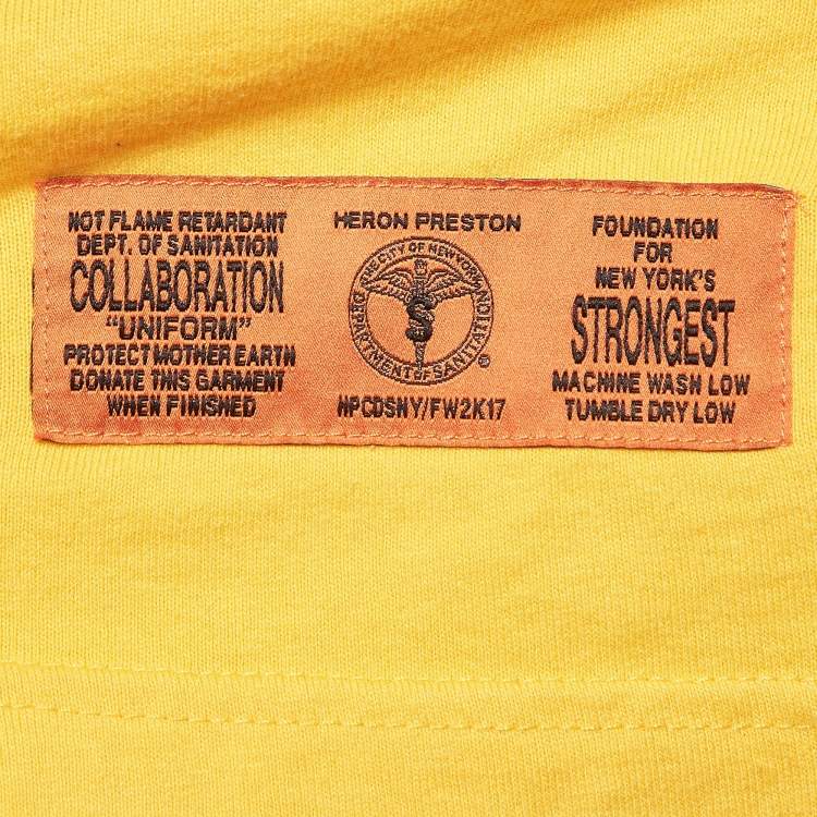 Pre Owned Heron Preston Yellow DSNY Embroidered Cotton Half Sleeve T-Shirt L