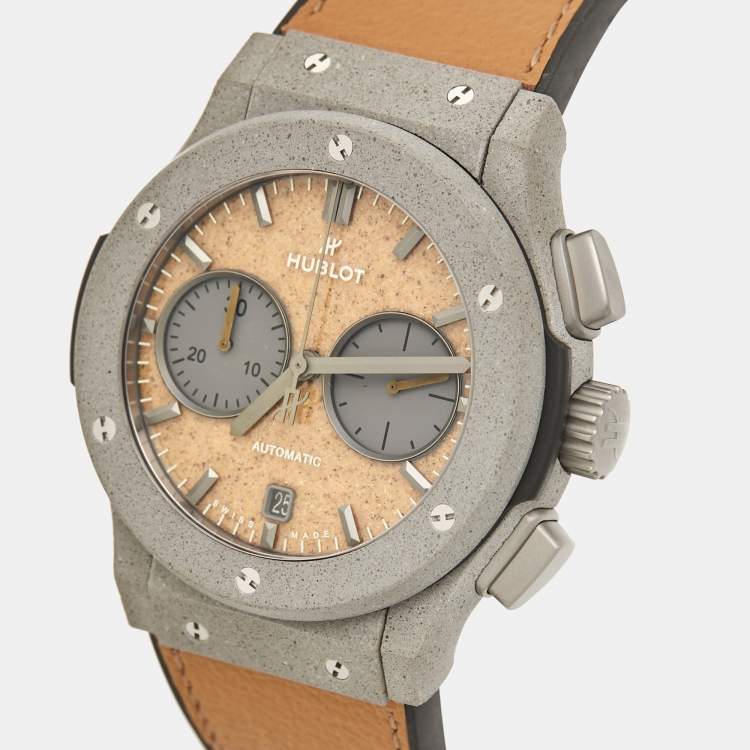 Pre Owned Hublot Tan Dial Grey Concrete Sand Camel Leather Limited Edition Classic Fusion Year of The Fiftieth 521.XC.0570.VR.UAE21 Men's Wristwatch 45 mm