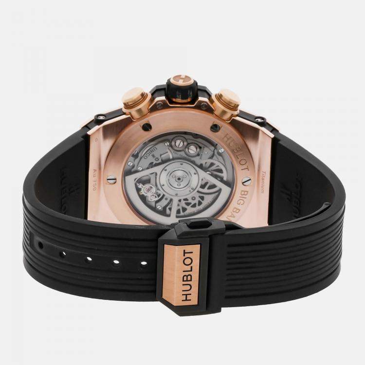Pre Owned Hublot Skeleton 18k Rose Gold Big Bang Unico 411.OM.1180.RX Automatic Men's Wristwatch 45 mm
