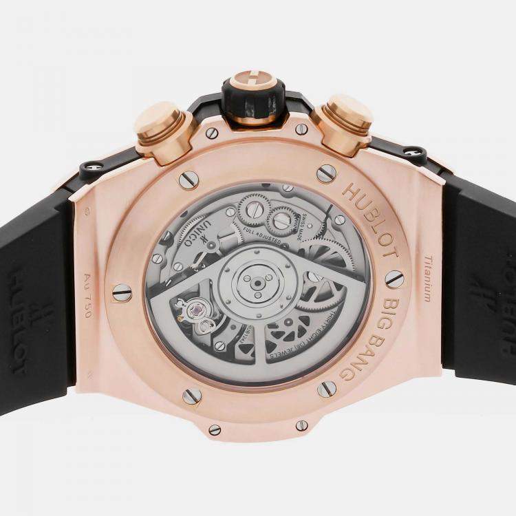 Pre Owned Hublot Skeleton 18k Rose Gold Big Bang Unico 411.OM.1180.RX Automatic Men's Wristwatch 45 mm