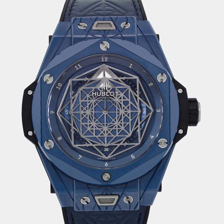 Pre Owned Hublot Blue Ceramic Big Bang Sang Bleu II 415.EX.7179.VR.MXM19 Automatic Men's Wristwatch 45mm