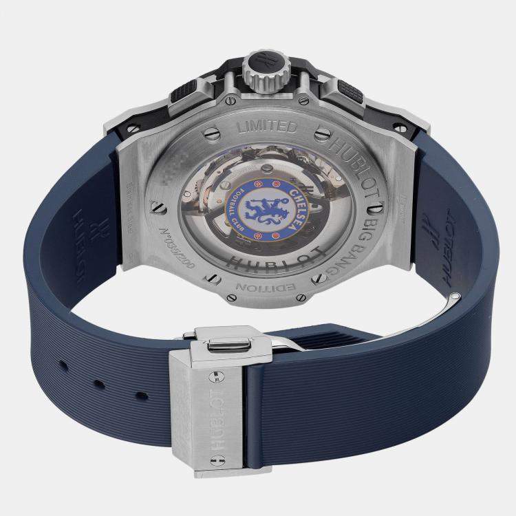 Pre Owned Hublot Blue Stainless Steel Big Bang Chelsea Football Club 301.SY.7129.LR.CFC17 Automatic Men's Wristwatch 44 mm