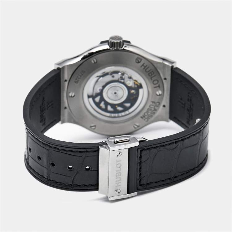 Pre Owned Hublot Black Titanium Diamond Rubber Alligator Leather Classic Fusion 511.NX.1171.LR.1104 Women's Wristwatch 45 mm